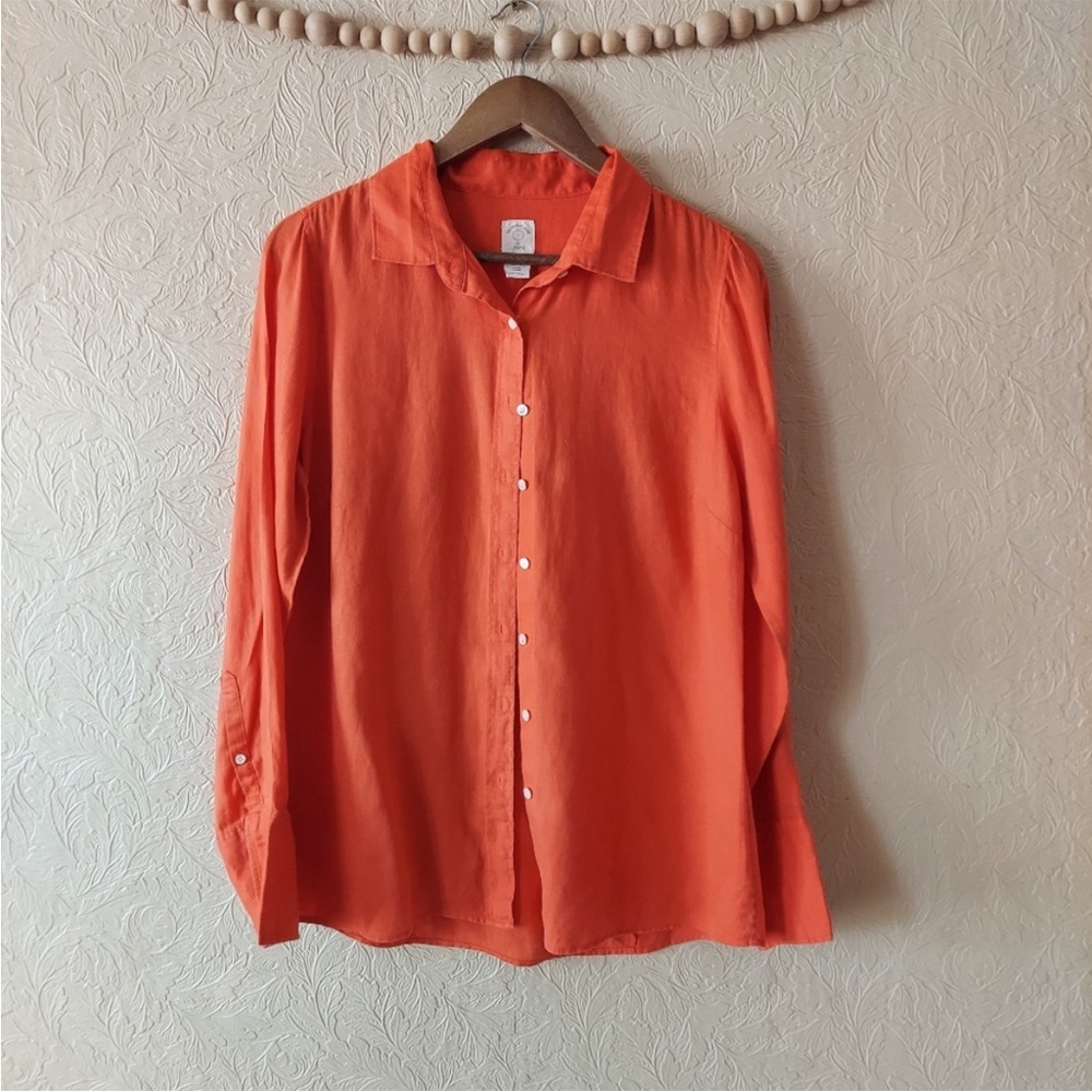 J. Crew The Perfect Shirt 100% linen orange long sleeve button up size 8